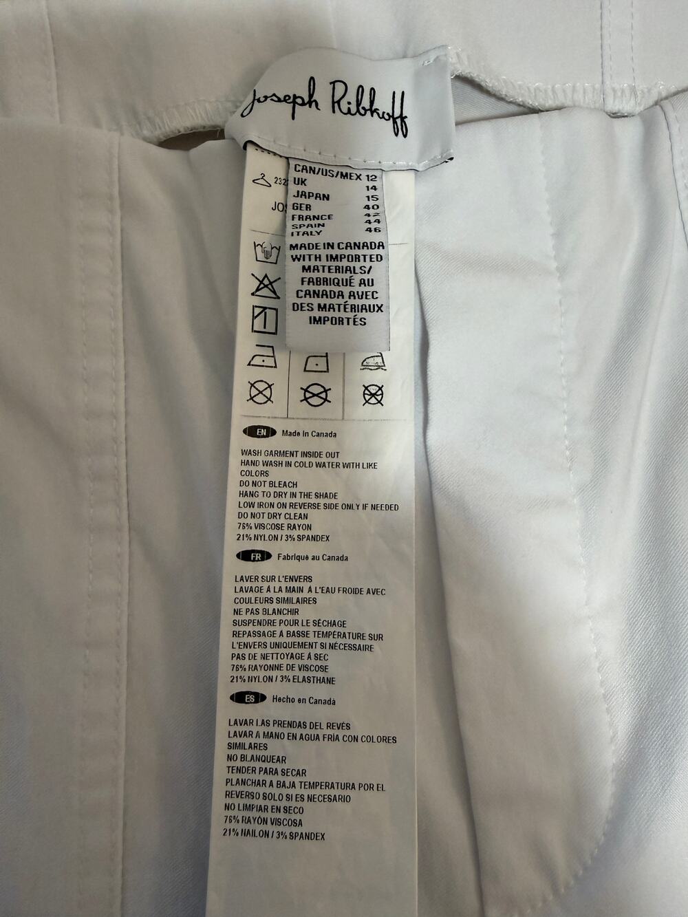 Joseph Ribkoff Women’s Size 12 White Pull-On Straight Leg Stretch Pants Canada